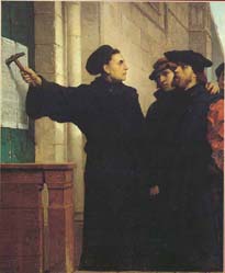 Lutero illustra le sue 95 tesi appena affisse
